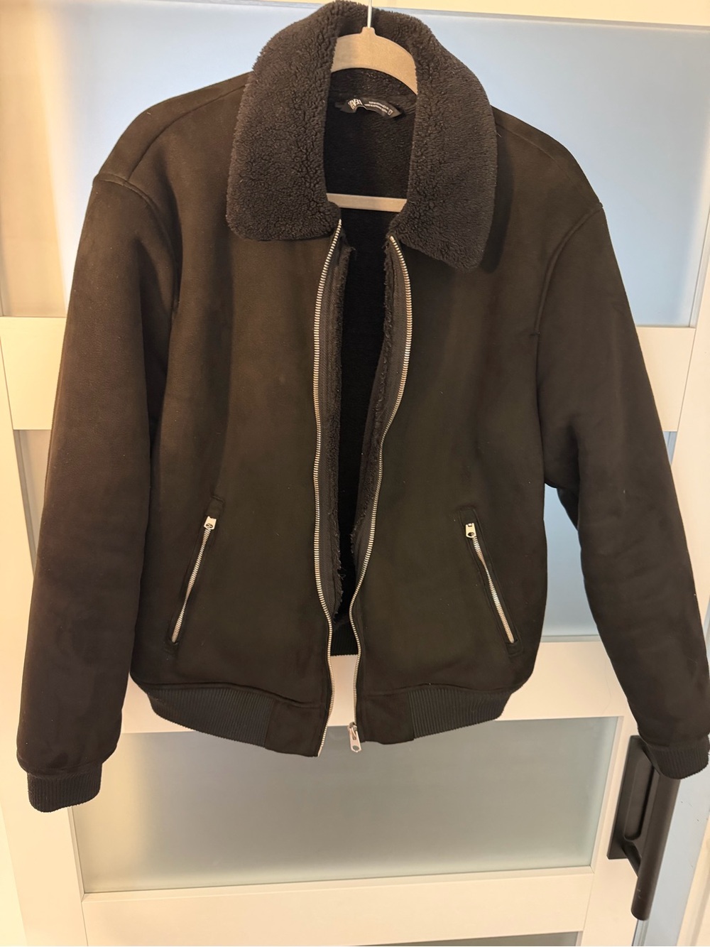 Zara Black Sherpa-Lined Bomber Jacket